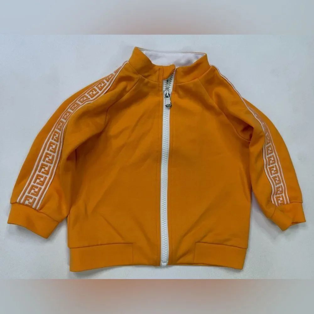 Fendi Tape Logo Orange and White Zip-Up Track Jacket Kids Size 18 Months